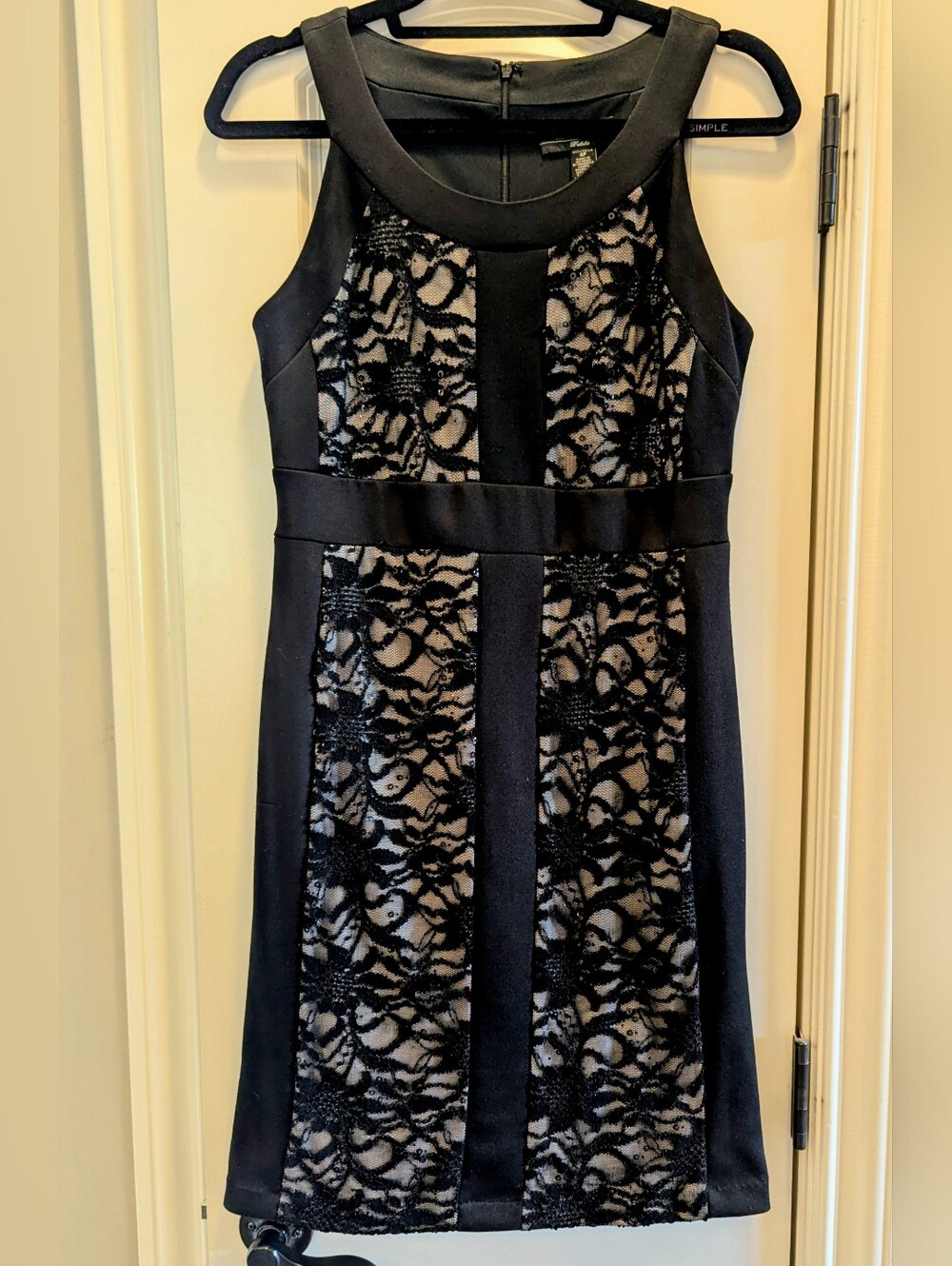 Black Lace Panel Sheath Dress - , Sleeveless Elegant Cocktail Dress